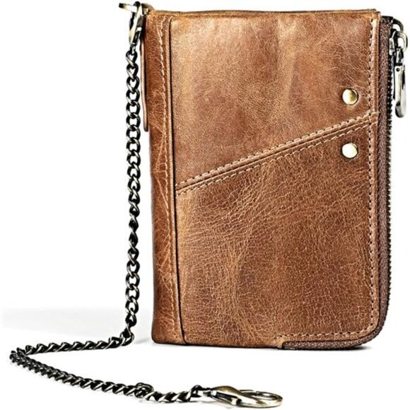 Small Wallet RFID Blocking Chain Brown2 - Picture 1 of 7